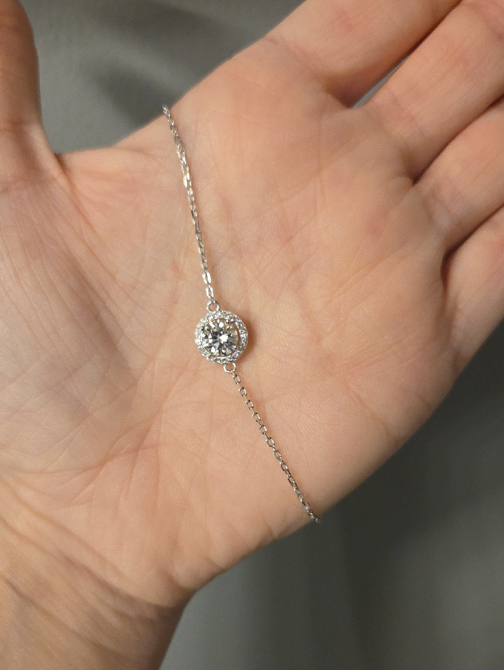 Solid Sterling Silver 1 Carat Moissanite Halo Bracelet - Beautiful Sparkle!